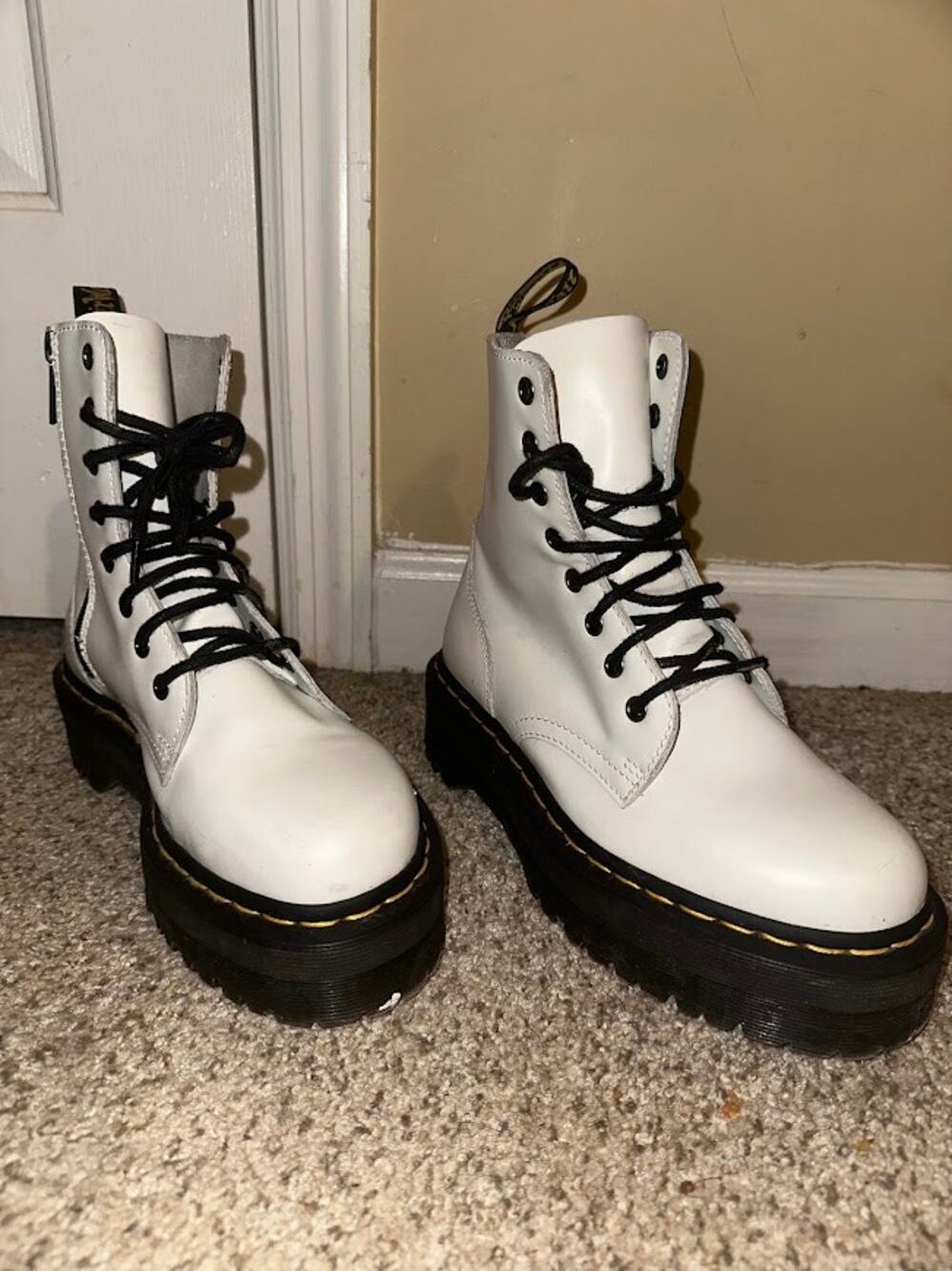 Dr. Martens Jadon White Leather Platform Combat Boots Women’s Size 7